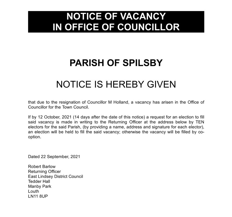 Election Notice Spilsby September 2021